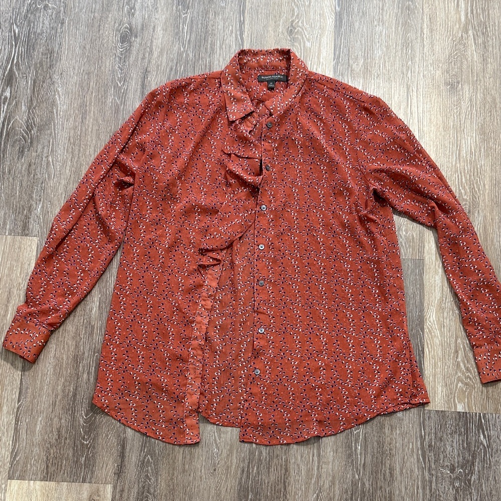 Banana Republic Dillon Rust Print Ruffle Button Down Shirt Blouse M